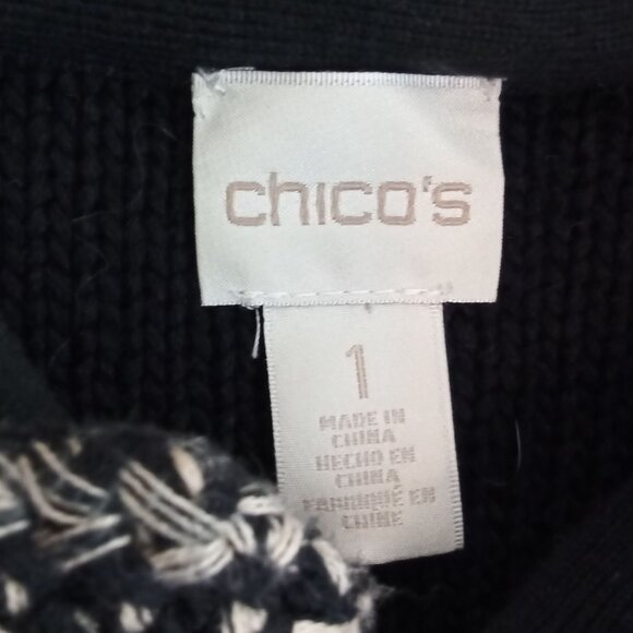 Chico's Parisian Chic Modern Boho Fringe Trim Colorblocked Cardigan Sweater M - Picture 8 of 9